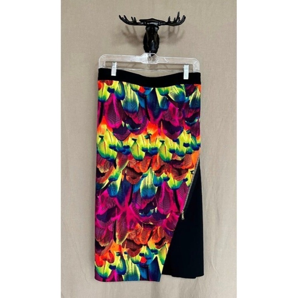 Worthington Feather Print Pencil Skirt Black with Neon Women's 22W Maximalist